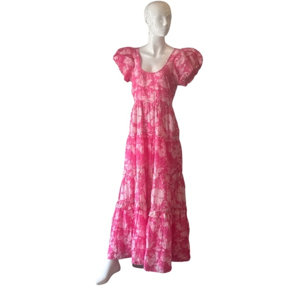 LOVESHACKFANCY Karalie Cotton & Silk Holiday Sun Fuschia Maxi Dress Size 6 - Picture 5 of 16